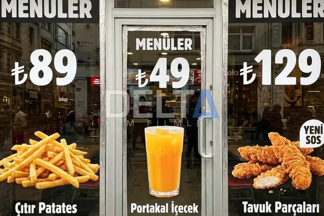 Restoran Cam Filmi Vitrin Menü Uygulaması - içeriyi göstermeyen cam filmi İstanbul uygulama örneği